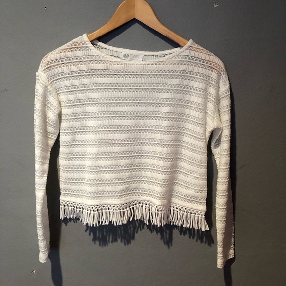 H&M white fringe crop top size 10-12Y - Picture 1 of 4